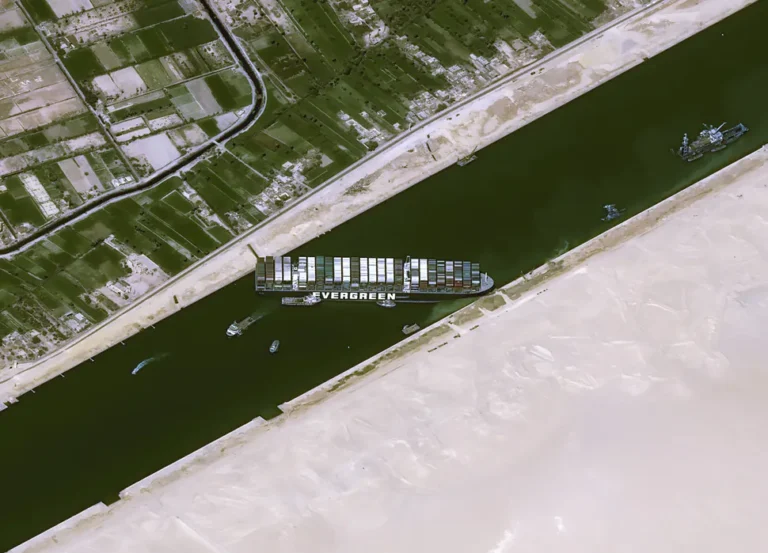 A massive container ship's embarrassing and inconvenient predicament is visible from space.